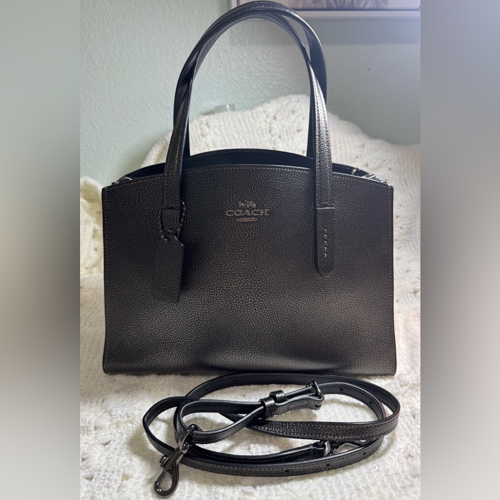 Coach Charlie Carryall 28 in Polished Pebbled Leather with Gunmetal hardware
